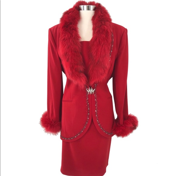 Ben Marc International Dresses & Skirts - Ben Marc International Red Fox Fur & Sequin Suit